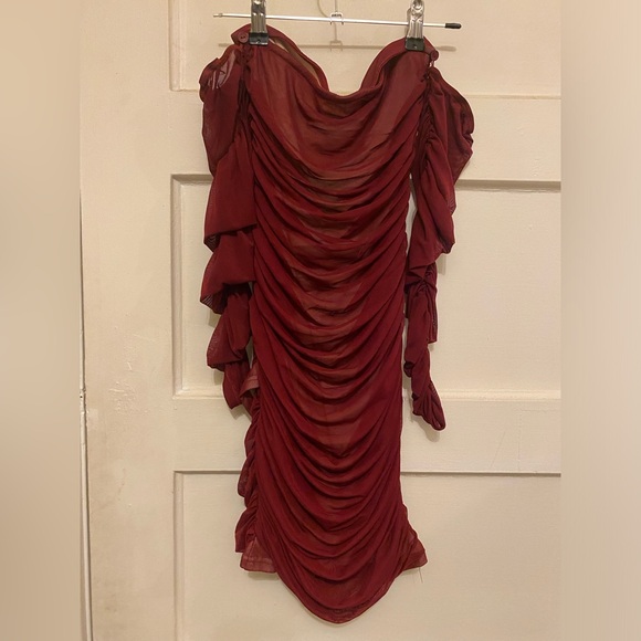 Ruched Wrap Tube Mini with detachable sleeves - Picture 6 of 8